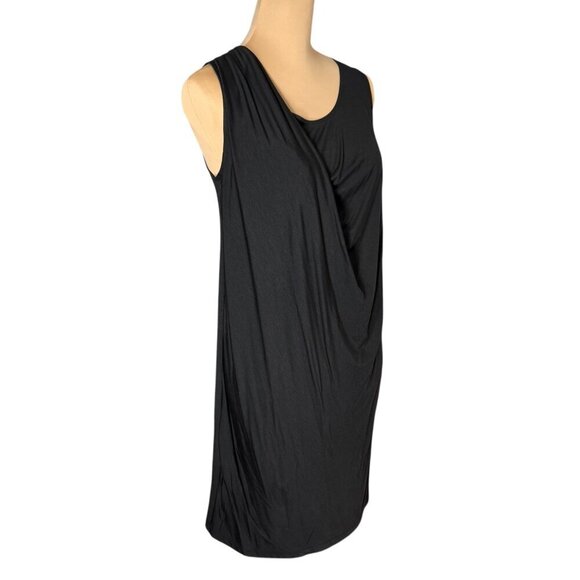 VINCE Sleeveless Asymmetrical Mini Dress Sz.M Black Draped Neck Minimalist - Picture 2 of 10